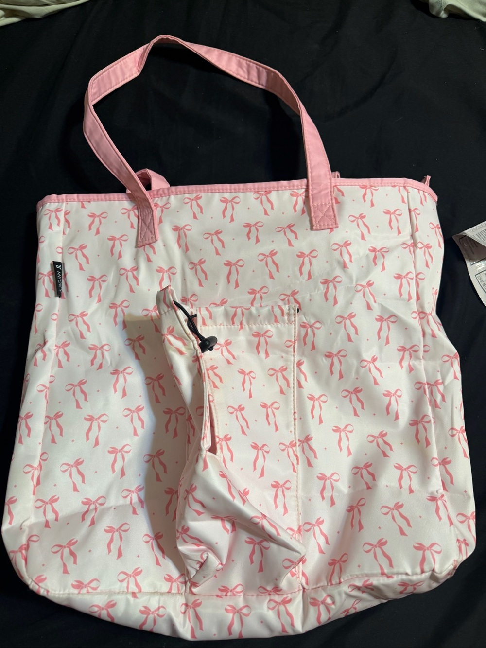 Meoky Pink Bow Print Tote Bag by (no brand visible)
